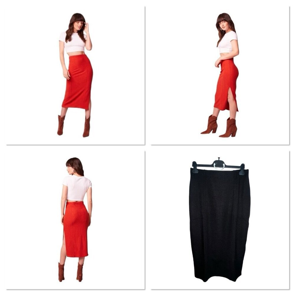 B.O.G. Band Ofโ The Free RENEE Black RIBBED PENCIL SKIRT Women Large Side Slit